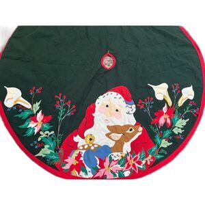 House of Hatten Christmas Tree Skirt Rare Santa Reindeer Floral Green holiday